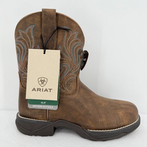 NWOB Ariat Women's Brown Leather Western Anthem Round Toe Shortie Boots Sz US 7B - Picture 2 of 13